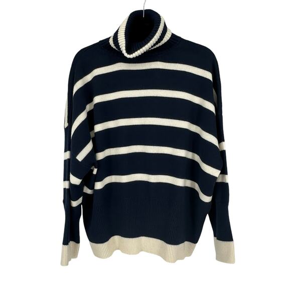 Topshop Navy & White Oversized Turtleneck Sweater Sz 0-2 - Picture 2 of 6
